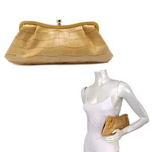 Vintage Y2K Leather Banana Republic Clutch Croc Embossed Bag Yellow 90s